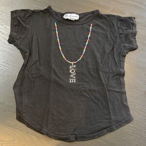 Dori Creations Black Kids T-Shirt with Beaded Necklace Design